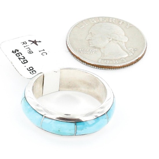 Handmade Certified Authentic Inlaid Signed Navajo .925 Sterling Silver Natural Turquoise Native American Ring  16625
