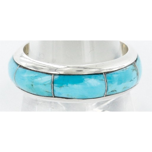 Handmade Certified Authentic Inlaid Signed Navajo .925 Sterling Silver Natural Turquoise Native American Ring  16625