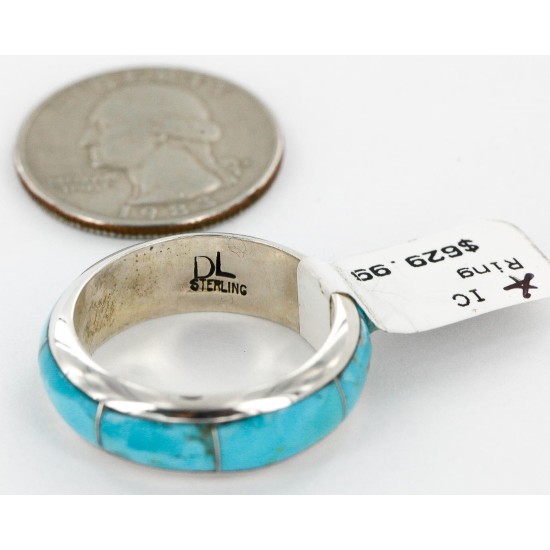 Handmade Certified Authentic Inlaid Signed Navajo .925 Sterling Silver Natural Turquoise Native American Ring  16625