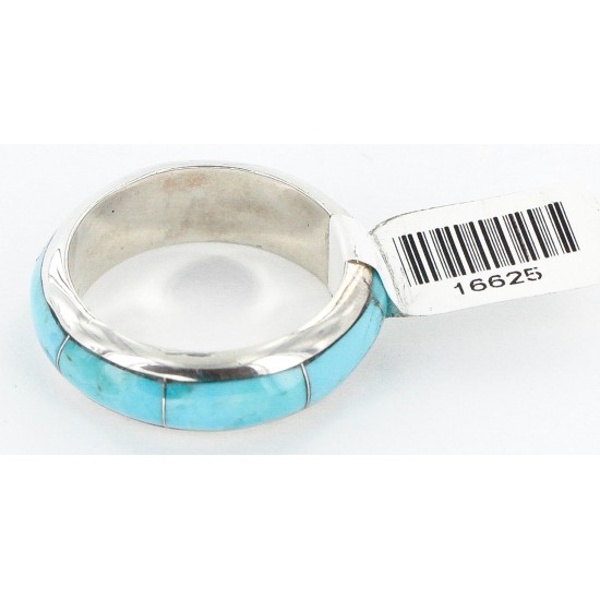 Handmade Certified Authentic Inlaid Signed Navajo .925 Sterling Silver Natural Turquoise Native American Ring  16625