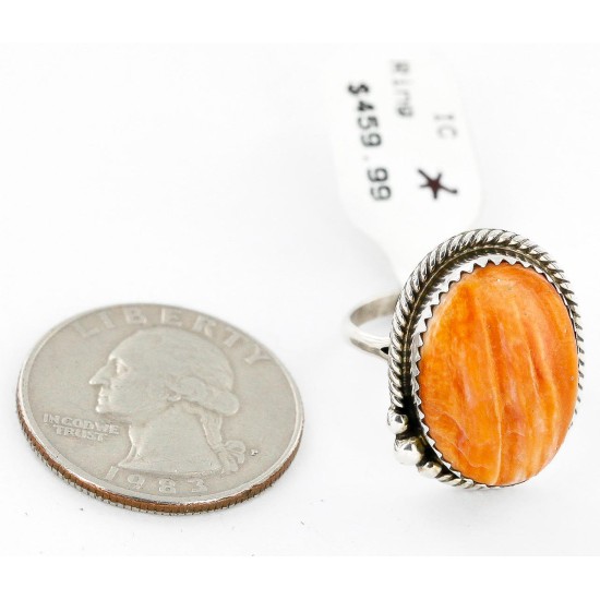 Handmade Certified Authentic Signed Navajo .925 Sterling Silver Spiny Oyster Native American Ring  16585-9