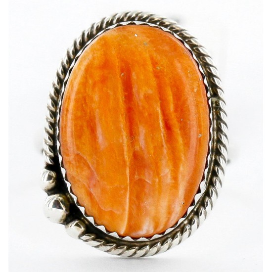 Handmade Certified Authentic Signed Navajo .925 Sterling Silver Spiny Oyster Native American Ring  16585-9