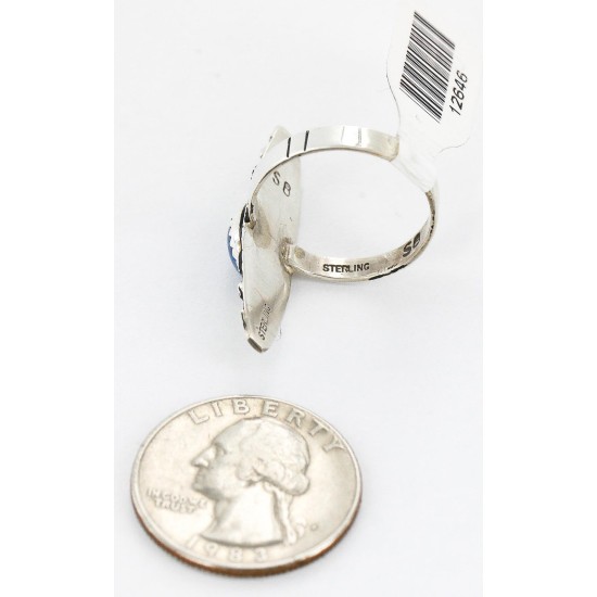 .925 Sterling Silver Handmade Certified Authentic Navajo Lapis Native American Ring  12646-0
