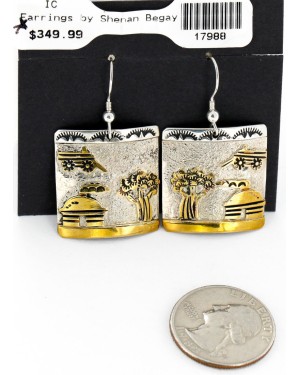 12kt Gold Filled and .925 Sterling Silver Handmade Story Teller Certified Authentic Navajo Native American Earrings 17988