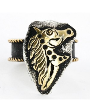 .925 Sterling Silver and 12kt Gold Filled Handmade Certified Authentic Navajo Horse Native American Ring  87657897