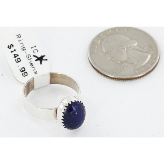 .925 Sterling Silver Handmade Certified Authentic Navajo Lapis Native American Ring  12642-000