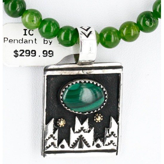 12kt Gold Filled .925 Sterling Silver Handmade Certified Authentic Navajo Arrow Malachite Pendant Native American Necklace 24129