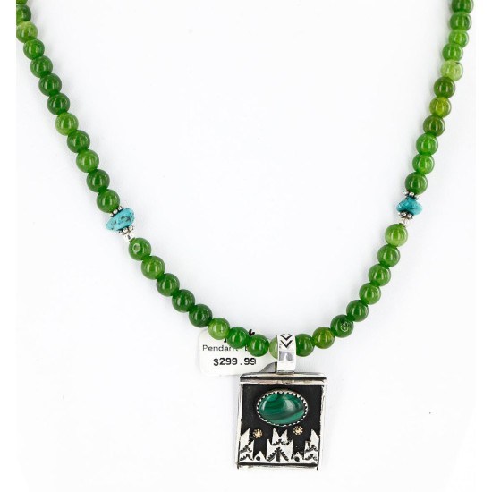 12kt Gold Filled .925 Sterling Silver Handmade Certified Authentic Navajo Arrow Malachite Pendant Native American Necklace 24129
