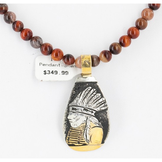 12kt Gold Filled And .925 Sterling Silver Handmade Chief Head Certified Authentic Navajo Native American Necklace 24328-7