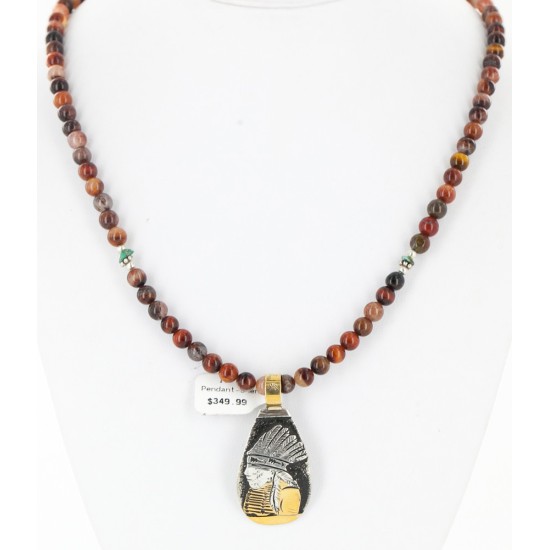12kt Gold Filled And .925 Sterling Silver Handmade Chief Head Certified Authentic Navajo Native American Necklace 24328-7