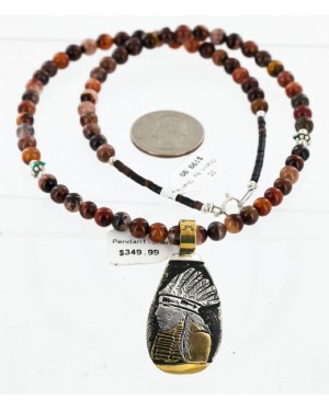 12kt Gold Filled And .925 Sterling Silver Handmade Chief Head Certified Authentic Navajo Native American Necklace 24328-7