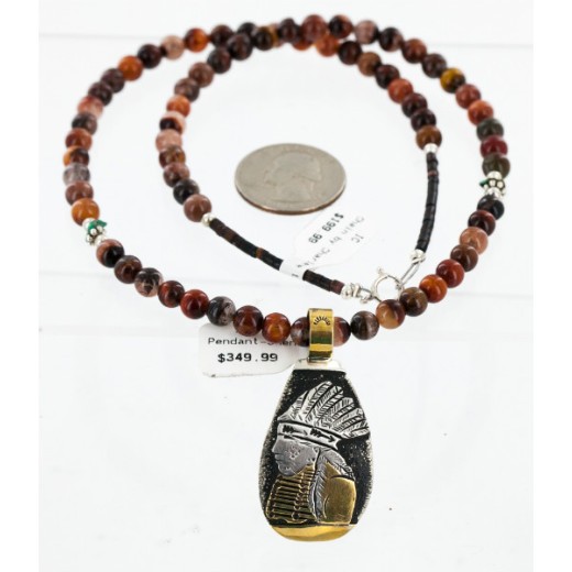 12kt Gold Filled And .925 Sterling Silver Handmade Chief Head Certified Authentic Navajo Native American Necklace 24328-7