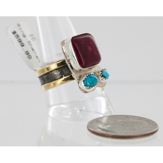 .925 Sterling Silver And 12kt Gold Filled Handmade Certified Authentic Navajo Turquoise, Sugilite Native American Ring 12691-3 .925 Sterling Silver And 12kt Gold Filled Handmade Certified Authentic Navajo Turquoise, Sugilite Native American Ring 12691-3