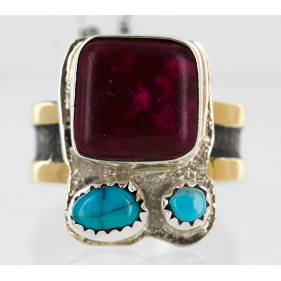 .925 Sterling Silver And 12kt Gold Filled Handmade Certified Authentic Navajo Turquoise, Sugilite Native American Ring 12691-3 .925 Sterling Silver And 12kt Gold Filled Handmade Certified Authentic Navajo Turquoise, Sugilite Native American Ring 12691-3