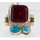 .925 Sterling Silver And 12kt Gold Filled Handmade Certified Authentic Navajo Turquoise, Sugilite Native American Ring 12691-3 .925 Sterling Silver And 12kt Gold Filled Handmade Certified Authentic Navajo Turquoise, Sugilite Native American Ring 12691-3