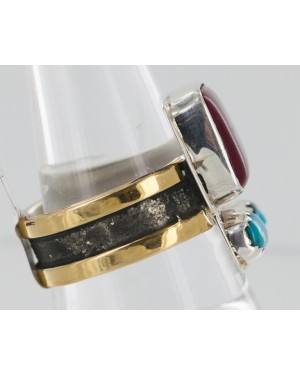 .925 Sterling Silver And 12kt Gold Filled Handmade Certified Authentic Navajo Turquoise, Sugilite Native American Ring 12691-3 .925 Sterling Silver And 12kt Gold Filled Handmade Certified Authentic Navajo Turquoise, Sugilite Native American Ring 12691-3