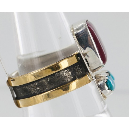 .925 Sterling Silver And 12kt Gold Filled Handmade Certified Authentic Navajo Turquoise, Sugilite Native American Ring 12691-3 .925 Sterling Silver And 12kt Gold Filled Handmade Certified Authentic Navajo Turquoise, Sugilite Native American Ring 12691-3
