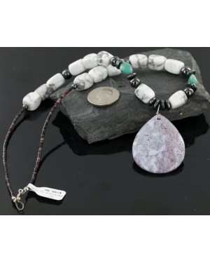 Purple Agate Certified Authentic Navajo .925 Sterling Silver WHITE Turquoise Turquoise Native American Necklace 15985-1 Purple Agate Certified Authentic Navajo .925 Sterling Silver WHITE Turquoise Turquoise Native American Necklace 15985-1