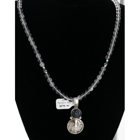 Vintage Style OLD Buffalo Coin 1935 Certified Authentic Navajo .925 Sterling Silver LAPIS Native American Necklace 15928-1