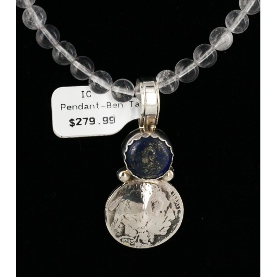 Vintage Style OLD Buffalo Coin 1935 Certified Authentic Navajo .925 Sterling Silver LAPIS Native American Necklace 15928-1