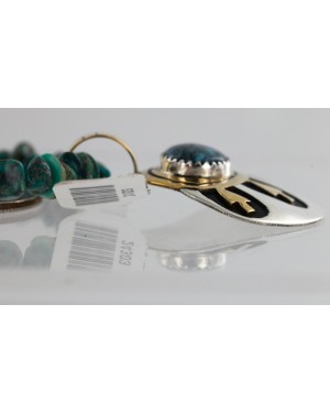 .925 Sterling Silver and 12kt Gold Filled Handmade Eye Certified Authentic Navajo Turquoise Native American Necklace 24303-9