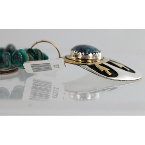 .925 Sterling Silver and 12kt Gold Filled Handmade Eye Certified Authentic Navajo Turquoise Native American Necklace 24303-9