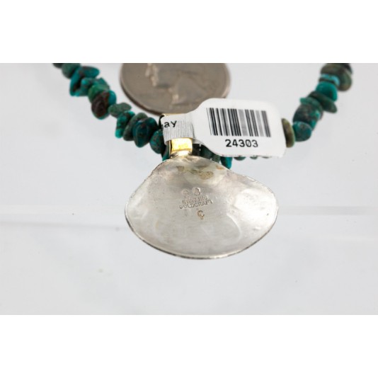.925 Sterling Silver and 12kt Gold Filled Handmade Eye Certified Authentic Navajo Turquoise Native American Necklace 24303-9