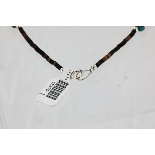 .925 Sterling Silver and 12kt Gold Filled Handmade Eye Certified Authentic Navajo Turquoise Native American Necklace 24303-9