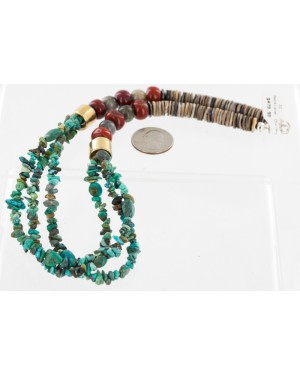 Certified Authentic 3 Strand Navajo .925 Sterling Silver 12kt Gold Filled Twisted Turquoise Native American Necklace 750134