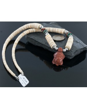 Certified Authentic Navajo .925 Sterling Silver Graduated Melon Shell Turquoise Gold Stone Native American Necklace 750143