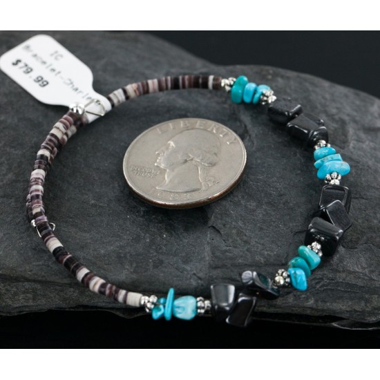 Certified Authentic Navajo Turquoise and Hematite Native American WRAP Bracelet 12717-0
