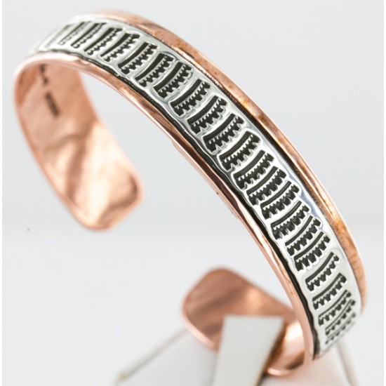 Handmade Certified Authentic Navajo Pure .925 Sterling Silver and Copper Native American Bracelet 12712