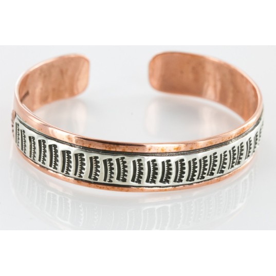 Handmade Certified Authentic Navajo Pure .925 Sterling Silver and Copper Native American Bracelet 12712