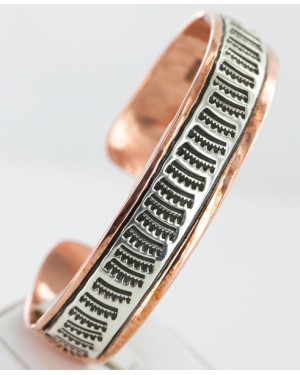 Handmade Certified Authentic Navajo Pure .925 Sterling Silver and Copper Native American Bracelet 12712