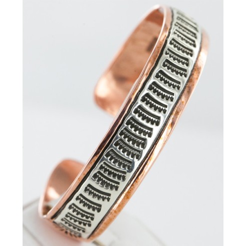 Handmade Certified Authentic Navajo Pure .925 Sterling Silver and Copper Native American Bracelet 12712
