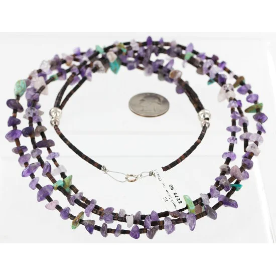 3 Strand Navajo .925 Sterling Silver Turquoise and AMETHYST Native American Necklace 15980-3 3 Strand Navajo .925 Sterling Silver Turquoise and AMETHYST Native American Necklace 15980-3