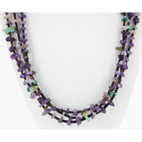 3 Strand Navajo .925 Sterling Silver Turquoise and AMETHYST Native American Necklace 15980-3 3 Strand Navajo .925 Sterling Silver Turquoise and AMETHYST Native American Necklace 15980-3