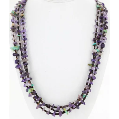 3 Strand Navajo .925 Sterling Silver Turquoise and AMETHYST Native American Necklace 15980-3 3 Strand Navajo .925 Sterling Silver Turquoise and AMETHYST Native American Necklace 15980-3