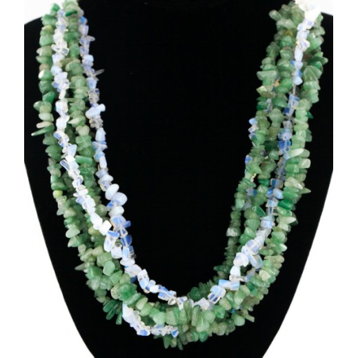 Large Certified Authentic 6 Strand Navajo .925 Sterling Silver Natural Turquoise Jade and Opalite Native American Necklace 16012