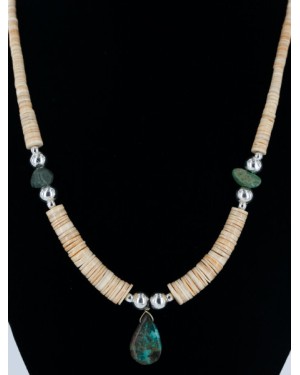 Navajo .925 Sterling Silver Graduated Heishi and Natural Turquoise Native American Necklace 750166 Navajo .925 Sterling Silver Graduated Heishi and Natural Turquoise Native American Necklace 750166