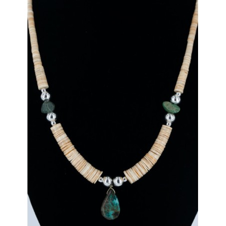 Navajo .925 Sterling Silver Graduated Heishi and Natural Turquoise Native American Necklace 750166 Navajo .925 Sterling Silver Graduated Heishi and Natural Turquoise Native American Necklace 750166