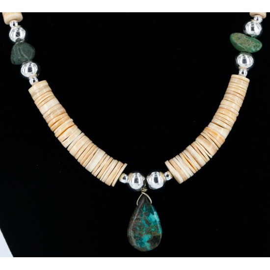 Navajo .925 Sterling Silver Graduated Heishi and Natural Turquoise Native American Necklace 750166 Navajo .925 Sterling Silver Graduated Heishi and Natural Turquoise Native American Necklace 750166