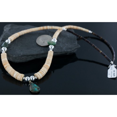 Navajo .925 Sterling Silver Graduated Heishi and Natural Turquoise Native American Necklace 750166 Navajo .925 Sterling Silver Graduated Heishi and Natural Turquoise Native American Necklace 750166