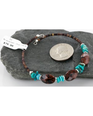 Certified Authentic Navajo Turquoise and Jasper Native American WRAP Bracelet 12742-3