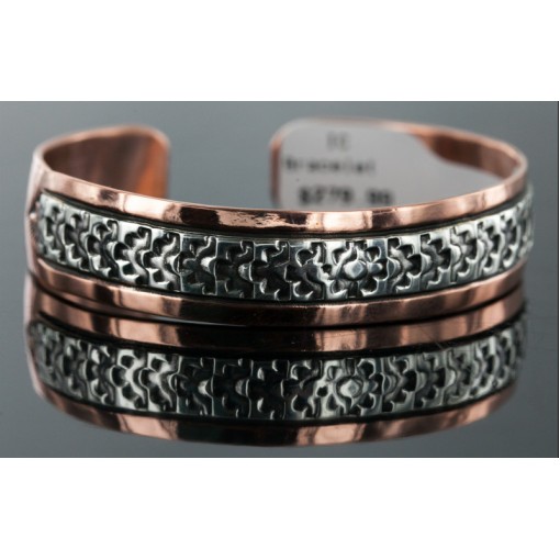 HANDMADE Certified Authentic Navajo Pure .925 Sterling Silver and Copper Native American Bracelet 12736
