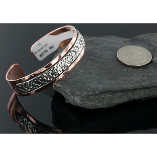 HANDMADE Certified Authentic Navajo Pure .925 Sterling Silver and Copper Native American Bracelet 12736
