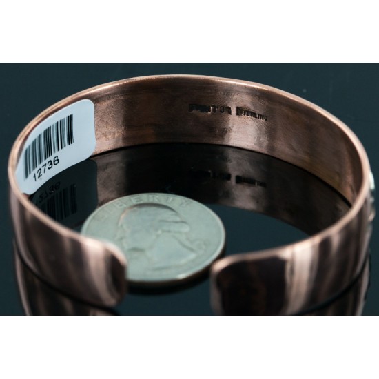 HANDMADE Certified Authentic Navajo Pure .925 Sterling Silver and Copper Native American Bracelet 12736
