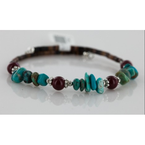 Certified Authentic Navajo Turquoise and Jasper Native American Adjustable Wrap Bracelet 12740-5