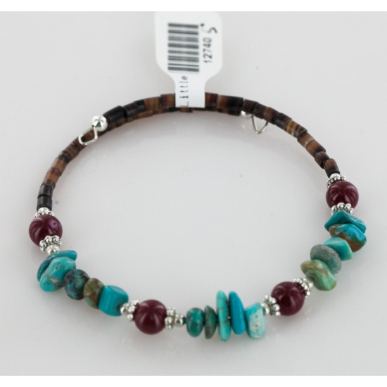 Certified Authentic Navajo Turquoise and Jasper Native American Adjustable Wrap Bracelet 12740-5