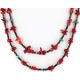 Certified Authentic 2 Strand Navajo .925 Sterling Silver Turquoise and Coral Native American Necklace 750161